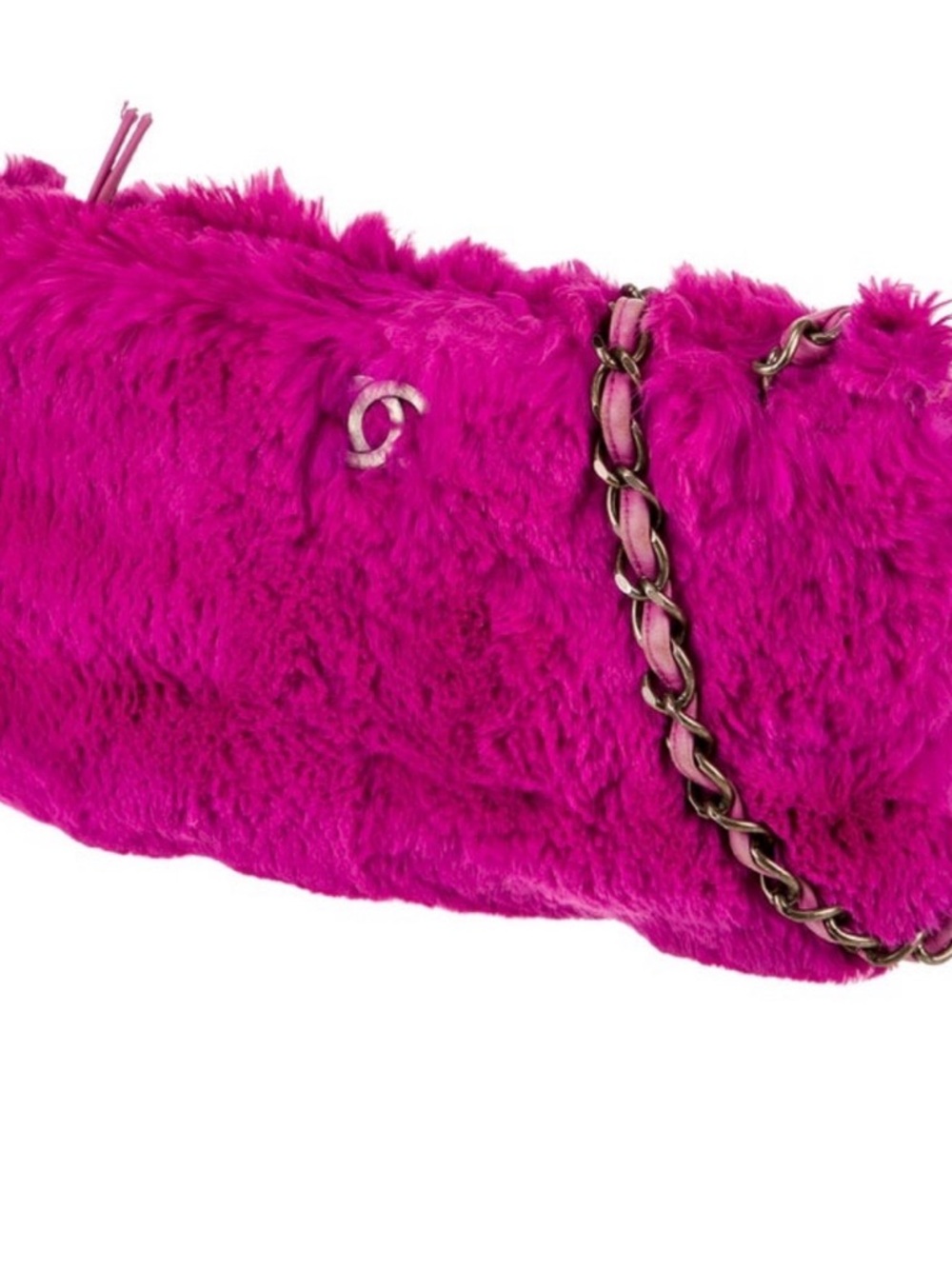 Authentic Chanel Fur Pink Shoulder Bag with Chain Strap sells for 4-5k resale